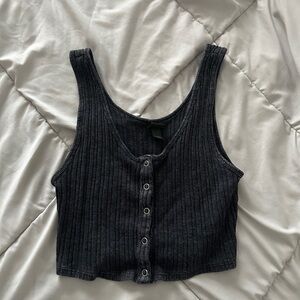 Wild Fable Charcoal Ribbed Button Tank Top